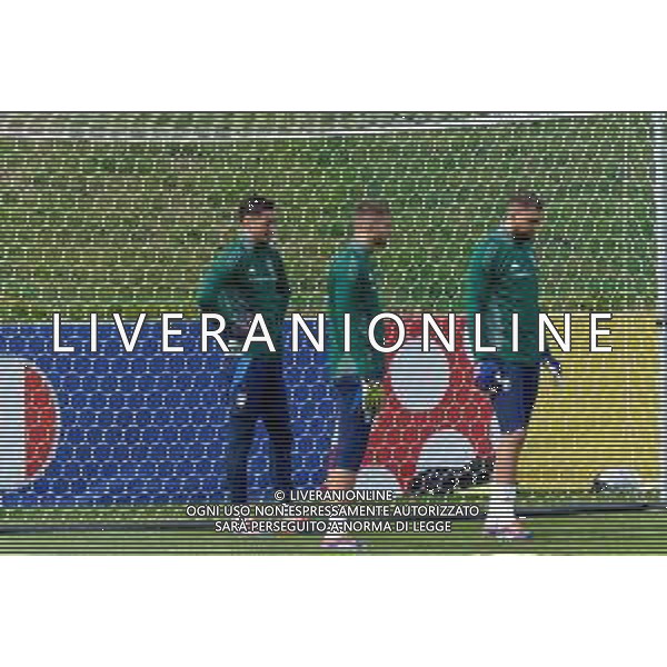 TVEM Alex Meret of Italy, Guglielmo Vicario of Italy and Gianluigi Donnarumma of Italy during the training session at the team\'s base camp in Iserlohn, Germany on 17 June 2024, ahead of the second UEFA Euro 2024 football match. Photo by Emmanuele Mastrodonato/ag. Aldo Liverani sas
