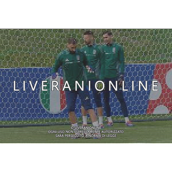 TVEM Gianluigi Donnarumma of Italy, Guglielmo Vicario of Italy and Alex Meret of Italy during the training session at the team\'s base camp in Iserlohn, Germany on 17 June 2024, ahead of the second UEFA Euro 2024 football match. Photo by Emmanuele Mastrodonato/ag. Aldo Liverani sas