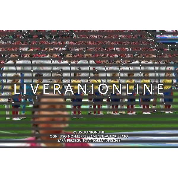 TVEM Georgia players during the national anthem prior the UEFA EURO 2024 group stage match between Turkey and Georgia at Westfalenstadion on June 18, 2024 in Dortmund, Germany. Photo by Emmanuele Mastrodonato/ag. Aldo Liverani sas/AGENZIA ALDO LIVERANI SAS
