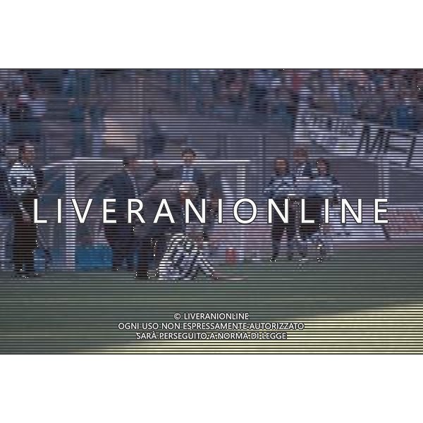 Juventus calcio anni \'90 nella foto Ravanelli Fabrizio con l\'allenatore Marcello Lippi ph archivio Agenzia Aldo Liverani