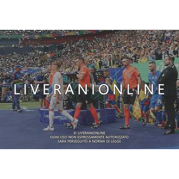 TVEM the players of the two teams enter the field during the UEFA EURO 2024 group stage match between Slovakia and Ukraine at Dusseldorf Arena on June 21, 2024 in Dusseldorf, Germany. Photo by Emmanuele Mastrodonato/ag. Aldo Liverani sas/AGENZIA ALDO LIVERANI SAS