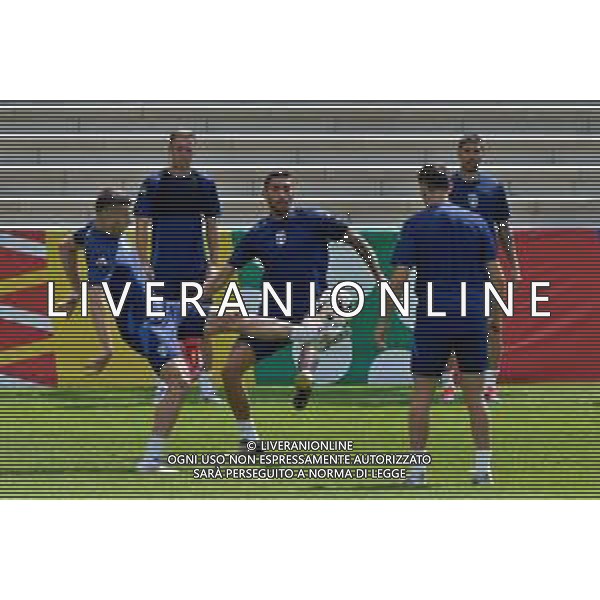 TVEM Alessandro Buongiorno of Italy in action against Lorenzo Pellegrini of Italy during the training session at the team\'s base camp in Iserlohn, Germany on 23 June 2024, ahead of the second UEFA Euro 2024 football match. Photo by Emmanuele Mastrodonato/ag. Aldo Liverani sas