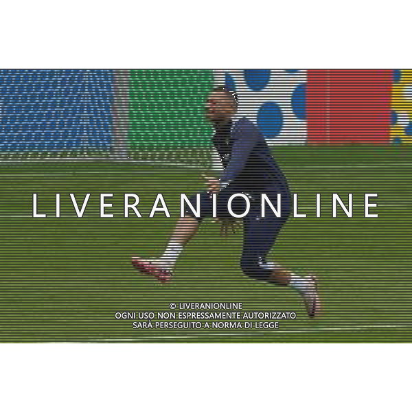 TVEM Kylian Mbappé of France celebrates after scoring a goal during the training session at the Home Deluxe Arena in Paderbon, Germany on 23 June 2024. Photo by Emmanuele Mastrodonato/ag. Aldo Liverani sas