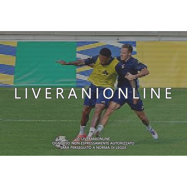 TVEM Michael Folorunsho of Italy in action against Davide Frattesi of Italy during the training session at the team\'s base camp in Iserlohn, Germany on 26 June 2024. Photo by Emmanuele Mastrodonato/ag. Aldo Liverani sas