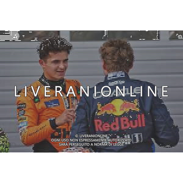 (L to R): Second placed Lando Norris (GBR) McLaren in qualifying parc ferme with pole sitter Max Verstappen (NLD) Red Bull Racing. 29.06.2024. Formula 1 World Championship, Rd 11, Austrian Grand Prix, Spielberg, Austria, Sprint and Qualifying Day. - www.xpbimages.com, EMail: requests@xpbimages.com © Copyright: Batchelor / XPB Images/ AGENZIA ALDO LIVERANI SAS - ITALY ONLY EDITORIAL USE ONLY