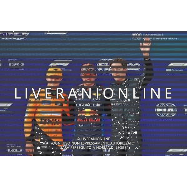 Qualifying top three in parc ferme (L to R): Lando Norris (GBR) McLaren, second; Max Verstappen (NLD) Red Bull Racing, pole position; George Russell (GBR) Mercedes AMG F1, third. 29.06.2024. Formula 1 World Championship, Rd 11, Austrian Grand Prix, Spielberg, Austria, Sprint and Qualifying Day. - www.xpbimages.com, EMail: requests@xpbimages.com © Copyright: Batchelor / XPB Images/ AGENZIA ALDO LIVERANI SAS - ITALY ONLY EDITORIAL USE ONLY