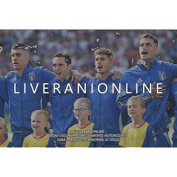 Svizzera vs Italia - UEFA EURO 2024 nella foto da SX Gianluca Mancini (Italia), Federico Chiesa (Italia), Giovanni Di Lorenzo (Italia) e Gianluca Scamacca (Italia) durante l\'Inno Nazionale Berlino (GER) 29-06-2024 Olympiastadion - Stadio Olimpico Campionato Europeo di Calcio - UEFA EURO 2024 ottavi di finale foto Roberto Garavaglia/Agenzia Aldo Liverani sas