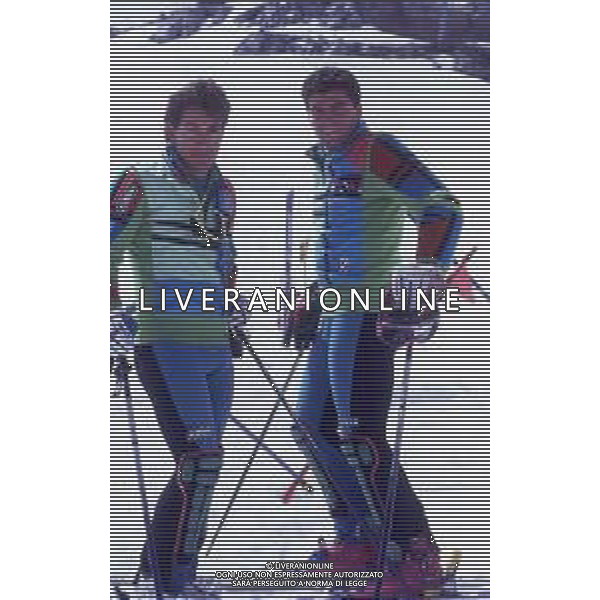 DIAP-RETROSPETTIVA RICHARD PRAMOTTON SCI NELLA FOTO RICHARD PRAMOTTON NELL\'ANNO 1988-1989 CON ALBERTO TOMBA AG ALDO LIVERANI SAS