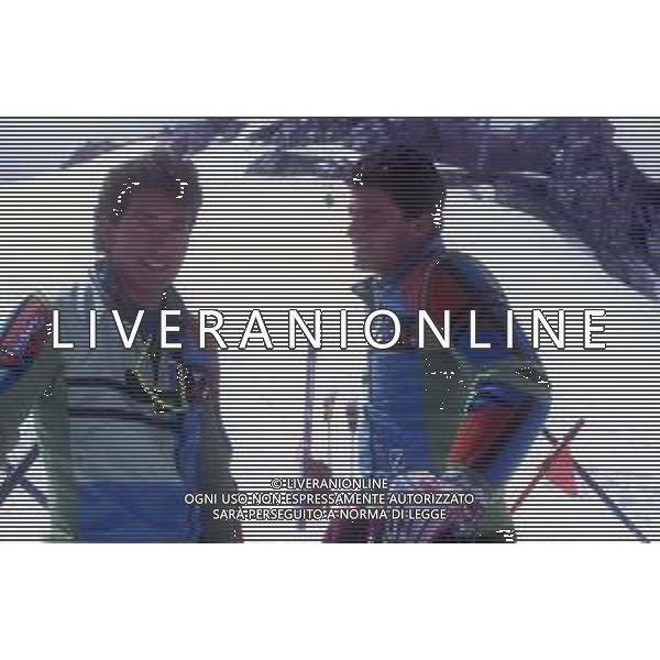 DIAP-RETROSPETTIVA RICHARD PRAMOTTON SCI NELLA FOTO RICHARD PRAMOTTON NELL\'ANNO 1988-1989 CON ALBERTO TOMBA AG ALDO LIVERANI SAS