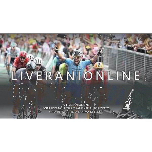 03-07-2024 Tour De France; Tappa 05 Saint Jean De Maurienne - Saint Vulbas; 2024, Astana Qazaqstan; 2024, Alpecin - Deceuninck; 2024, Uno X - Mobility; Cavendish, Mark; Philipsen, Jasper; Kristoff, Alexander; Saint Vulbas; ©SIROTTI / AGENZIA ALDO LIVERANI SAS