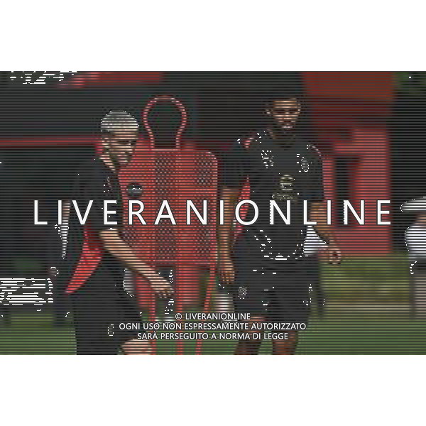 TVRG Primo allenamento Milan nella foto Alexis Saelemaekers (Milan) e Ruben Loftus-Cheek (Milan) Carnago (VA) 08-07-2024 Primo allenamento del Milan presso il centro sportivo Milanello in preparazione della stagione 2024-2025 foto Roberto Garavaglia/Agenzia Aldo Liverani sas