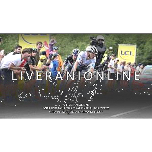 10-07-2024 Tour De France; Tappa 11 Evaux Les Bains - Le Lioran; 2024, Soudal - Quick Step; 2024, Bora - Hansgrohe; Evenepoel, Remco; Roglic, Primoz; Col De Font De Cere; ©SIROTTI / AGENZIA ALDO LIVERANI SAS