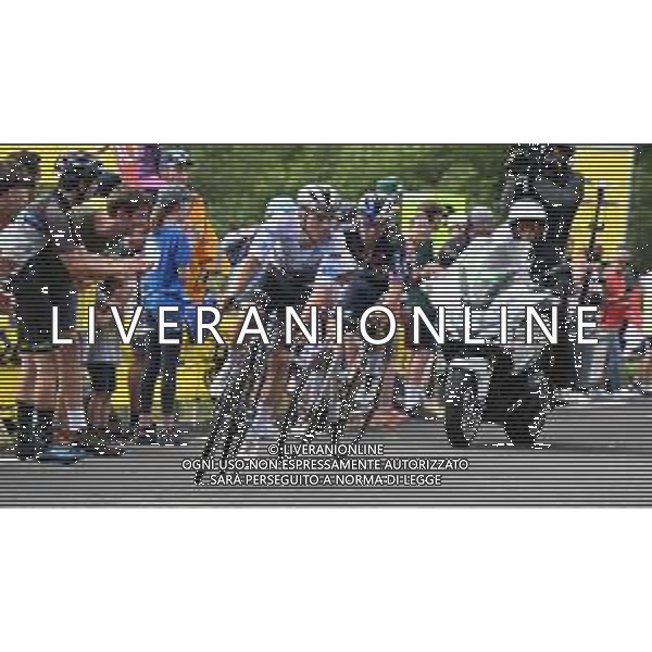 10-07-2024 Tour De France; Tappa 11 Evaux Les Bains - Le Lioran; 2024, Soudal - Quick Step; 2024, Bora - Hansgrohe; Evenepoel, Remco; Roglic, Primoz; Col De Font De Cere; ©SIROTTI / AGENZIA ALDO LIVERANI SAS