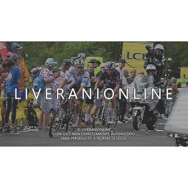 10-07-2024 Tour De France; Tappa 11 Evaux Les Bains - Le Lioran; 2024, Soudal - Quick Step; 2024, Bora - Hansgrohe; Evenepoel, Remco; Roglic, Primoz; Col De Font De Cere; ©SIROTTI / AGENZIA ALDO LIVERANI SAS