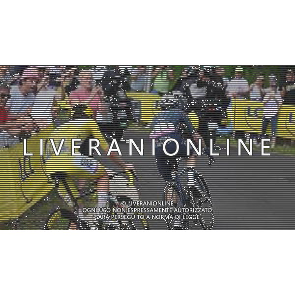 10-07-2024 Tour De France; Tappa 11 Evaux Les Bains - Le Lioran; 2024, Visma - Lease A Bike; 2024, Uae Team Emirates; Vingegaard, Jonas; Pogacar, Tadej; Col De Font De Cere; ©SIROTTI / AGENZIA ALDO LIVERANI SAS
