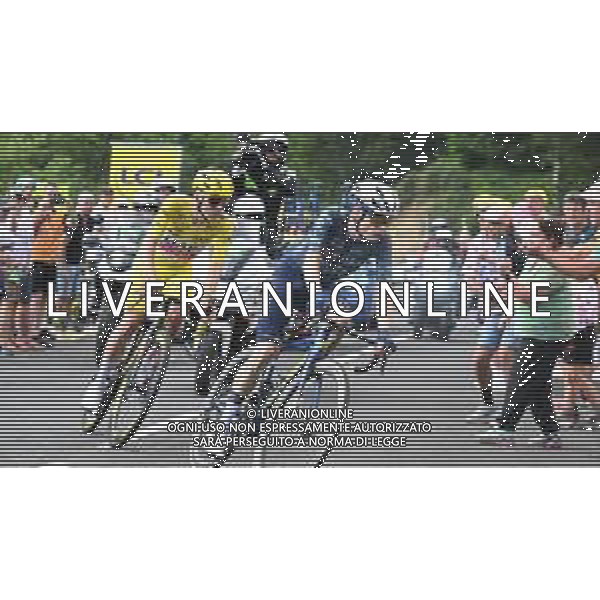 10-07-2024 Tour De France; Tappa 11 Evaux Les Bains - Le Lioran; 2024, Visma - Lease A Bike; 2024, Uae Team Emirates; Vingegaard, Jonas; Pogacar, Tadej; Col De Font De Cere; ©SIROTTI / AGENZIA ALDO LIVERANI SAS
