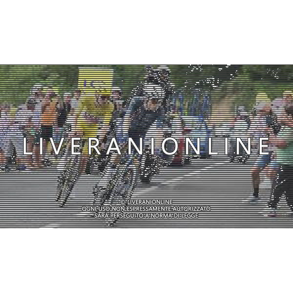 10-07-2024 Tour De France; Tappa 11 Evaux Les Bains - Le Lioran; 2024, Visma - Lease A Bike; 2024, Uae Team Emirates; Vingegaard, Jonas; Pogacar, Tadej; Col De Font De Cere; ©SIROTTI / AGENZIA ALDO LIVERANI SAS