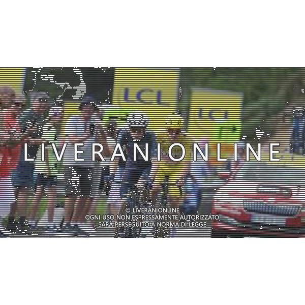 10-07-2024 Tour De France; Tappa 11 Evaux Les Bains - Le Lioran; 2024, Visma - Lease A Bike; 2024, Uae Team Emirates; Vingegaard, Jonas; Pogacar, Tadej; Col De Font De Cere; ©SIROTTI / AGENZIA ALDO LIVERANI SAS