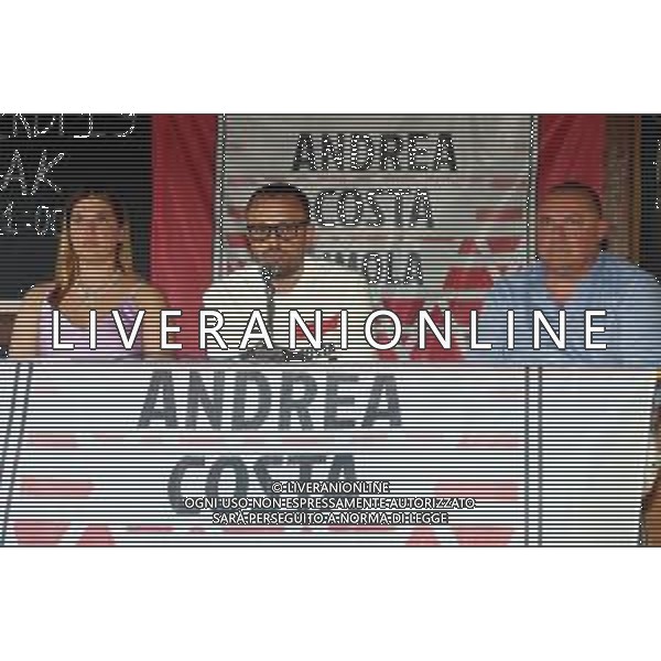 IMOLA 17 07 2024 ANDREA COSTA BASKET IMOLA PRESENTAZIONE NUOVO ALLENATORE MATTEO ANGORI NELLA FOTO DA SINISTRA SOFIA CONTI ALLENAGTORE MATTEO ANGORI E CHRISTIAN PAVANI ©SANNA/AGENZIA ALDO LIVERANI SAS