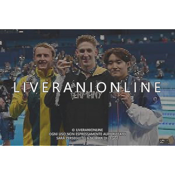 Olimpiadi Parigi 2024 - nuoto Nuoto finale 400 m stile libero maschile nella foto Lukas Maertens (GER) vince la medaglia d\'oro, a SX Elijah Winnington (AUS), secondo, e Woomin Kim (KOR), terzo Parigi 27-07-2024 Arena Parigi La Defense foto Roberto Garavaglia/Agenzia Aldo Liverani sas