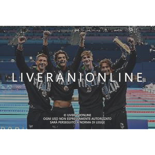 Olimpiadi Parigi 2024 - nuoto Nuoto finale 4x100m stile libero maschile nella foto Italia con la medaglia di bronzo Parigi 27-07-2024 Arena Parigi La Defense foto Roberto Garavaglia/Agenzia Aldo Liverani sas