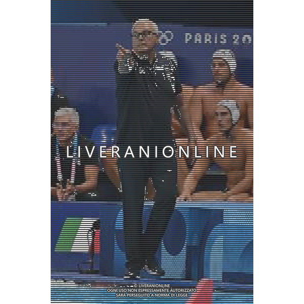 Olimpiadi Parigi - Pallanuoto nella foto Alessandro Campagna allenatore Italia Italia vs Stati Uniti Parigi 28-07-2024 Aquatics Center Turno preliminare - Gruppo A foto Roberto Garavaglia/Agenzia Aldo Liverani sas
