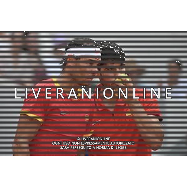 Olimpiadi Parigi 2024 - Tennis nella foto Rafael Nadal (SPA) SX e Carlos Alcaraz (SPA) DX Parigi (FRA) 30-07-2024 Stadio Roland Garros Rafael Nadal (SPA) e Carlos Alcaraz (SPA) impegnati nell\'incontro del secondo turno del tabellone del doppio maschile foto Roberto Garavaglia/Agenzia Aldo Liverani sas