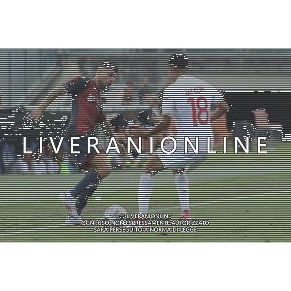 Stefano Sabelli of Genoa CFC battle for the ball with Alexander Jallow of Brescia Calcio FC during Brescia Calcio FC vs Genoa CFC, Test Match pre season Serie A Enilive 2024-25, at Mario Rigamonti stadium in Brescia (BS), Italy, on July 20, 2024. (Photo by Davide Casentini)/AGENZIA ALDO LIVERANI SAS