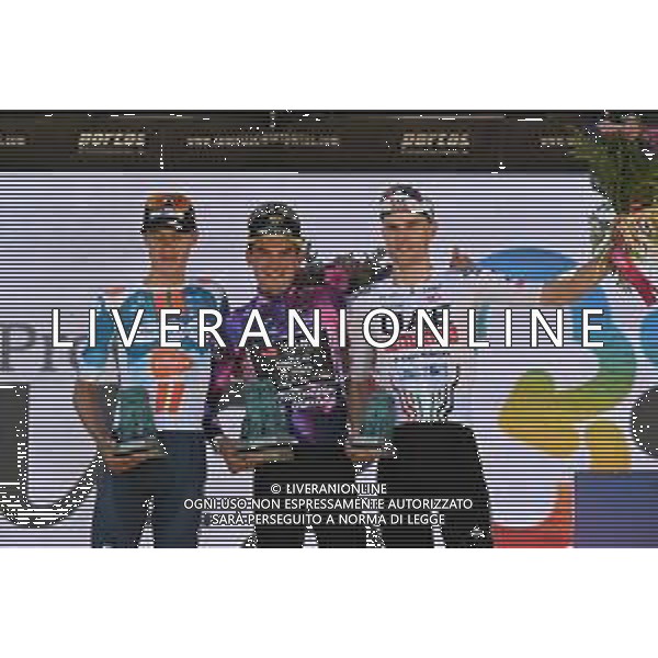 09-08-2024 Vuelta Burgos; Tappa 05 Frias - Trevino; 2024, Visma - Lease A Bike; 2024, Dsm - Firmenich Postnl; 2024, Uae Team Emirates; Kuss, Sepp; Poole, Max; Fisher Black, Finn; Trevino; ©SIROTTI/AGENZIA ALDO LIVERANI SAS