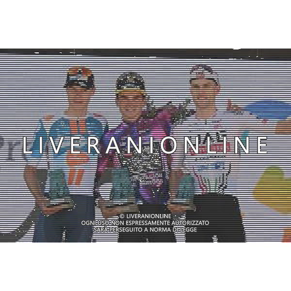 09-08-2024 Vuelta Burgos; Tappa 05 Frias - Trevino; 2024, Visma - Lease A Bike; 2024, Dsm - Firmenich Postnl; 2024, Uae Team Emirates; Kuss, Sepp; Poole, Max; Fisher Black, Finn; Trevino; ©SIROTTI/AGENZIA ALDO LIVERANI SAS