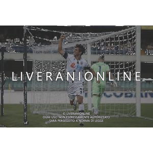 Esultanza - Cristian Shpendi of Cesena FC celebrates after scoring during Hellas Verona FC vs Cesena FC, round of 32° Coppa Italia Frecciarossa 2024-25, at MarcAntonio Bentegodi stadium in Verona (VR), Italy, on August 10, 2024. (Photo by Davide Casentini)/AGENZIA ALDO LIVERANI SAS