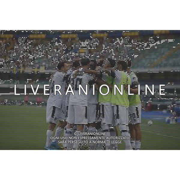 Esultanza - Cristian Shpendi of Cesena FC celebrates after scoring during Hellas Verona FC vs Cesena FC, round of 32° Coppa Italia Frecciarossa 2024-25, at MarcAntonio Bentegodi stadium in Verona (VR), Italy, on August 10, 2024. (Photo by Davide Casentini)/AGENZIA ALDO LIVERANI SAS