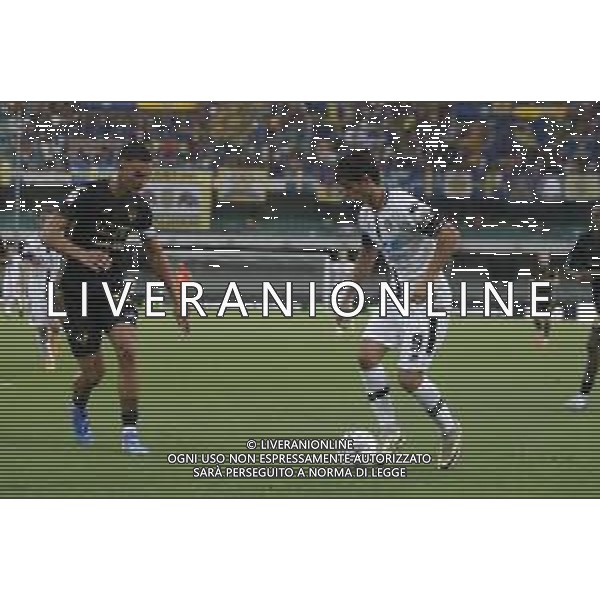 Cristian Shpendi of Cesena FC competes for the ball with Diego Coppola of Hellas Verona FC during Hellas Verona FC vs Cesena FC, round of 32° Coppa Italia Frecciarossa 2024-25, at MarcAntonio Bentegodi stadium in Verona (VR), Italy, on August 10, 2024. (Photo by Davide Casentini)/AGENZIA ALDO LIVERANI SAS