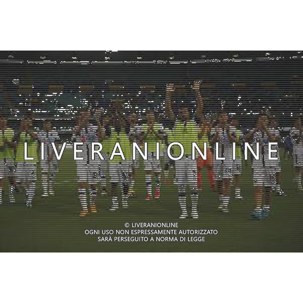 Cesenna players celebrate the victory at the end of Hellas Verona FC vs Cesena FC, round of 32° Coppa Italia Frecciarossa 2024-25, at MarcAntonio Bentegodi stadium in Verona (VR), Italy, on August 10, 2024. (Photo by Davide Casentini)/AGENZIA ALDO LIVERANI SAS