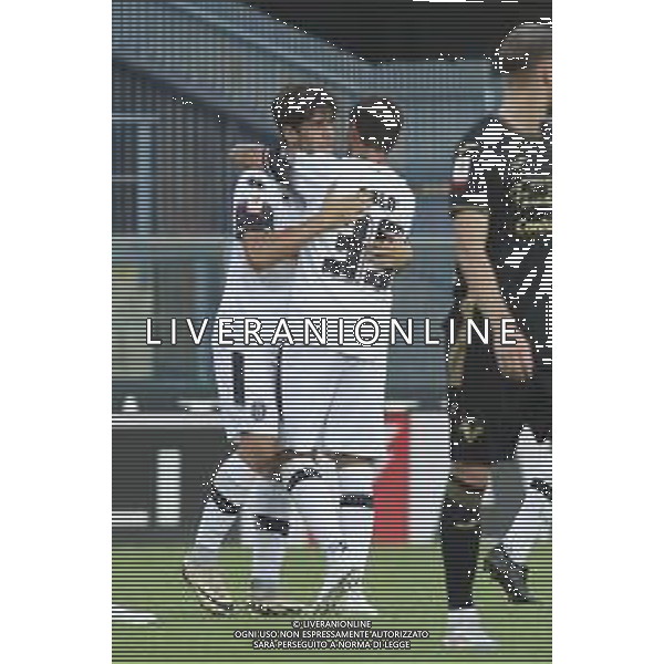 Cristian Shpendi of Cesena FC celebrates after scoring during Hellas Verona FC vs Cesena FC, round of 32° Coppa Italia Frecciarossa 2024-25, at MarcAntonio Bentegodi stadium in Verona (VR), Italy, on August 10, 2024. (Photo by Davide Casentini)/AGENZIA ALDO LIVERANI SAS