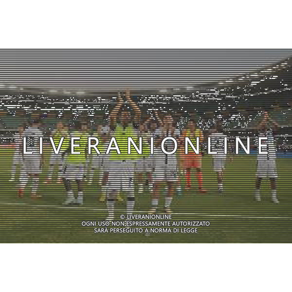 Cesena players celebrate the victory at the end of Hellas Verona FC vs Cesena FC, round of 32° Coppa Italia Frecciarossa 2024-25, at MarcAntonio Bentegodi stadium in Verona (VR), Italy, on August 10, 2024. (Photo by Davide Casentini)/AGENZIA ALDO LIVERANI SAS