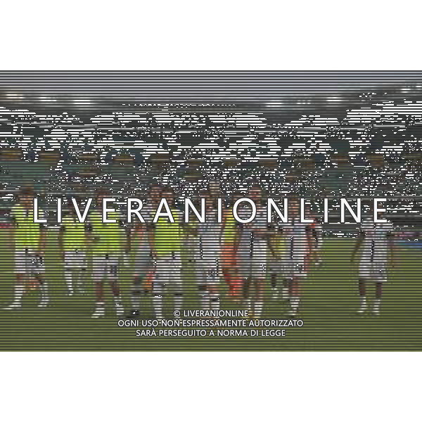 Cesena players celebrate the victory at the end of Hellas Verona FC vs Cesena FC, round of 32° Coppa Italia Frecciarossa 2024-25, at MarcAntonio Bentegodi stadium in Verona (VR), Italy, on August 10, 2024. (Photo by Davide Casentini)/AGENZIA ALDO LIVERANI SAS