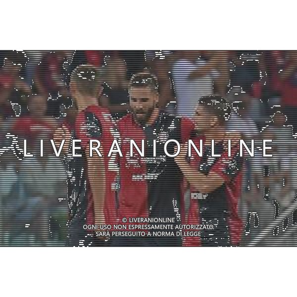 12-8-2024. Cagliari calcio-Carrarese calcio. Trentaduesimi coppa Italia 2024/2025, stadio Unipol Domus Cagliari. Foto Salvatore Moi/Agenzia Aldo Liverani s.as. Nella foto: Gol ed esultanza del Cagliari contro Carrarese in casa allo stadio Unipol Domus. Segna:Leonardo Pavoletti Cagliari ©MOI Salvatore/ AGENZIA ALDO LIVERANI SAS