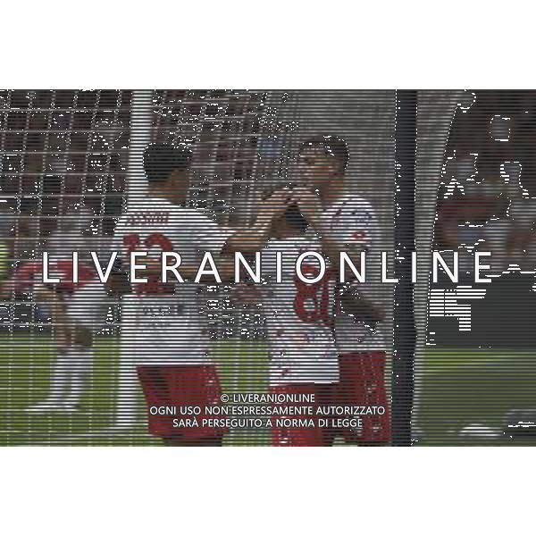 Daniel Maldini of AC Monza celebrates after scoring during AC Milan vs AC Monza , 2° edition of "Trofeo Berlusconi", frendly match pre-season, at Giuseppe Meazza - San Siro stadium of Milano (MI), Italy, on August 13, 2024. (Photo by Davide Casentini)/ AGENZIA ALDO LIVERANI SAS