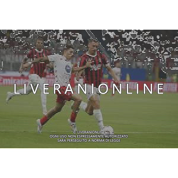 Samuele Vignato of AC Monza battle for the ball with Filippo Terracciano of AC Milan during AC Milan vs AC Monza , 2° edition of "Trofeo Berlusconi", frendly match pre-season, at Giuseppe Meazza - San Siro stadium of Milano (MI), Italy, on August 13, 2024. (Photo by Davide Casentini)/ AGENZIA ALDO LIVERANI SAS