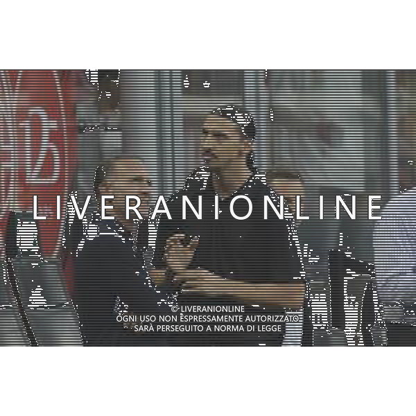 Zlatan Ibrahimovic Advisor of AC Milan speaks to Gerry Cardinale Chairman of AC Milan during AC Milan vs AC Monza , 2° edition of "Trofeo Berlusconi", frendly match pre-season, at Giuseppe Meazza - San Siro stadium of Milano (MI), Italy, on August 13, 2024. (Photo by Davide Casentini)/ AGENZIA ALDO LIVERANI SAS