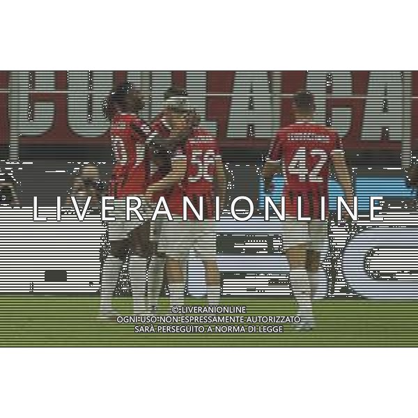 Alexis Saelemaekers of AC Milan celebrates after scoring during AC Milan vs AC Monza , 2° edition of "Trofeo Berlusconi", frendly match pre-season, at Giuseppe Meazza - San Siro stadium of Milano (MI), Italy, on August 13, 2024. (Photo by Davide Casentini)/ AGENZIA ALDO LIVERANI SAS