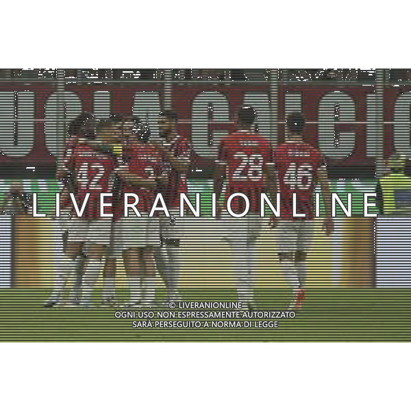 Alexis Saelemaekers of AC Milan celebrates after scoring during AC Milan vs AC Monza , 2° edition of "Trofeo Berlusconi", frendly match pre-season, at Giuseppe Meazza - San Siro stadium of Milano (MI), Italy, on August 13, 2024. (Photo by Davide Casentini)/ AGENZIA ALDO LIVERANI SAS