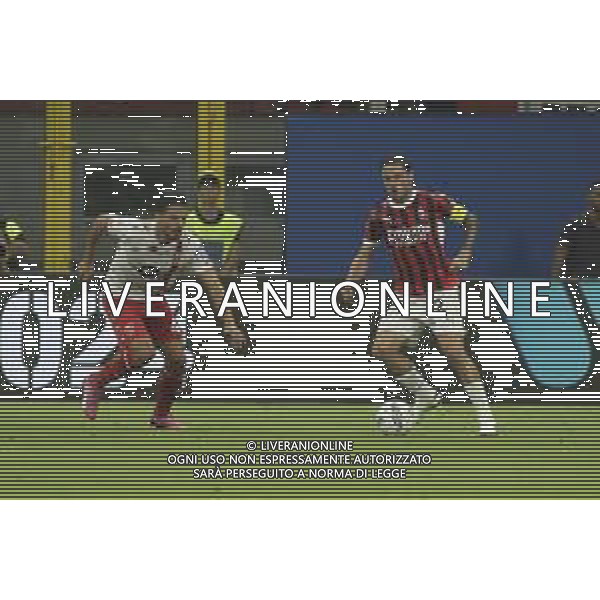 Davide Calabria of AC Milan competes for the ball with Andrea Carboni of AC Monza during AC Milan vs AC Monza , 2° edition of "Trofeo Berlusconi", frendly match pre-season, at Giuseppe Meazza - San Siro stadium of Milano (MI), Italy, on August 13, 2024. (Photo by Davide Casentini)/ AGENZIA ALDO LIVERANI SAS