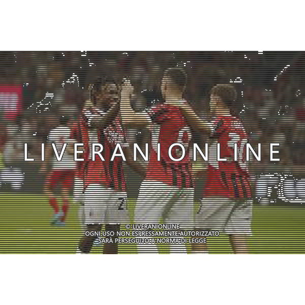 Luka Jovic of AC Milan celebrates with team mate during AC Milan vs AC Monza , 2° edition of "Trofeo Berlusconi", frendly match pre-season, at Giuseppe Meazza - San Siro stadium of Milano (MI), Italy, on August 13, 2024. (Photo by Davide Casentini)/ AGENZIA ALDO LIVERANI SAS