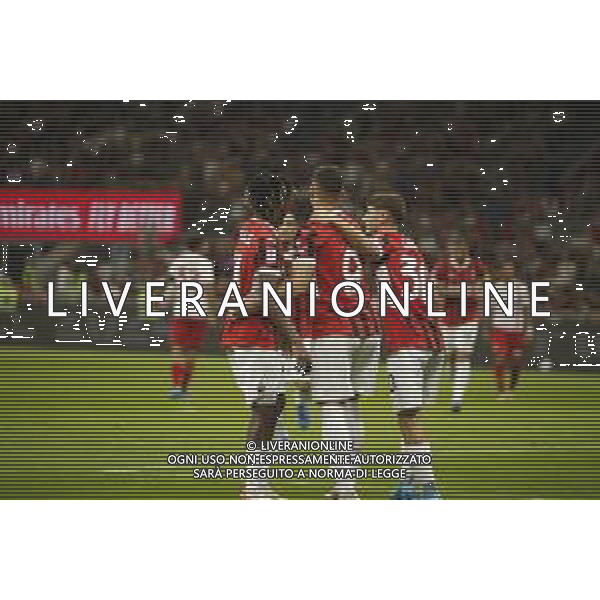 Luka Jovic of AC Milan celebrates with team mate during AC Milan vs AC Monza , 2° edition of "Trofeo Berlusconi", frendly match pre-season, at Giuseppe Meazza - San Siro stadium of Milano (MI), Italy, on August 13, 2024. (Photo by Davide Casentini)/ AGENZIA ALDO LIVERANI SAS