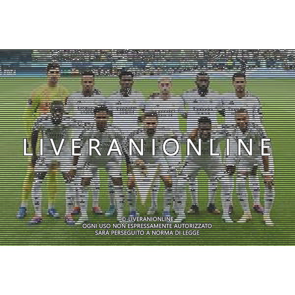 TVRG Real Madrid vs Atalanta nella foto formazione Real Madrid, in piedi da SX Thibaut Courtois, Eder Militao, Aurelien Tchouameni, Federico Valverde, Antonio Rudiger e Jude Bellingham; in basso da SX Ferland Mendy, Rodrygo Silva de Goes, Dani Carvajal, Vinicius Junior e Kylian Mbappè Varsavia (POL) 14-08-2024 Stadio Narodowy Finale UEFA Super Cup foto Roberto Garavaglia/Agenzia Aldo Liverani sas