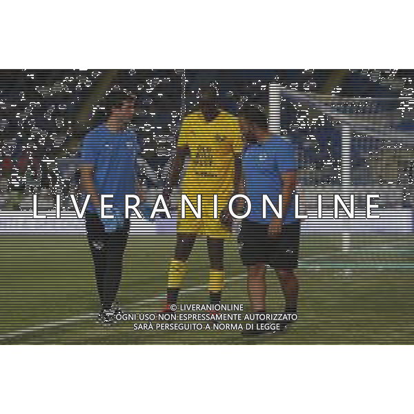 Alfred Gomis of Palermo FC have an incident during Brescia Calcio FC vs Palermo FC, 1° Serie BKT 2024-25 game at Mario Rigamonti stadium in Brescia, Italy, on August 16, 2024. (Photo by Davide Casentini)/AGENZIA ALDO LIVERANI SAS