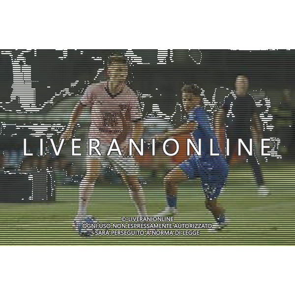 Kristoffer Lund of Palermo FC play the ball during Brescia Calcio FC vs Palermo FC, 1° Serie BKT 2024-25 game at Mario Rigamonti stadium in Brescia, Italy, on August 16, 2024. (Photo by Davide Casentini)/AGENZIA ALDO LIVERANI SAS