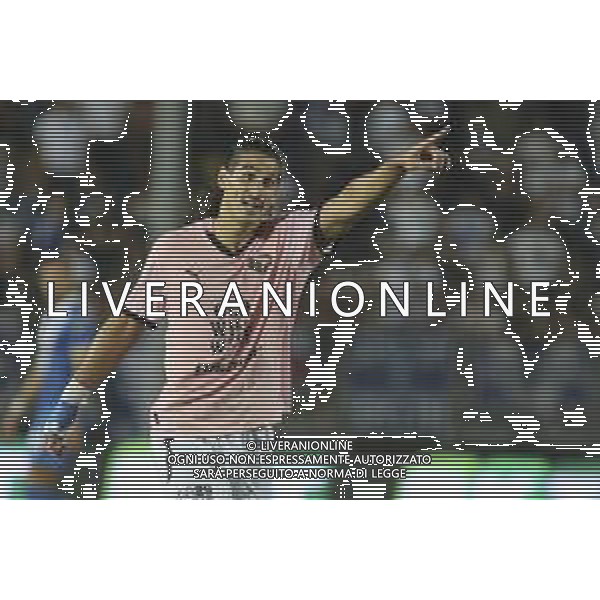 Dimitrios Nikolaou of Palermo FC gestures during Brescia Calcio FC vs Palermo FC, 1° Serie BKT 2024-25 game at Mario Rigamonti stadium in Brescia, Italy, on August 16, 2024. (Photo by Davide Casentini)/AGENZIA ALDO LIVERANI SAS